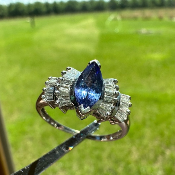Marquise Tanzanite and Diamond Ring- 14K White Gold (Size 9 US) - Picture 1 of 8